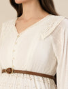 Maternity & Nursing White Schiffli Cotton Maxi Dress