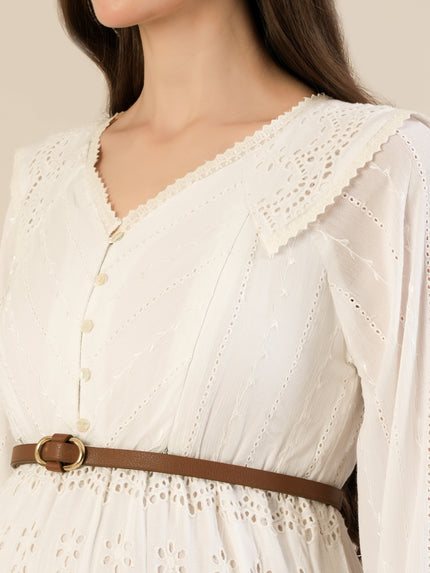 Maternity & Nursing White Schiffli Cotton Maxi Dress