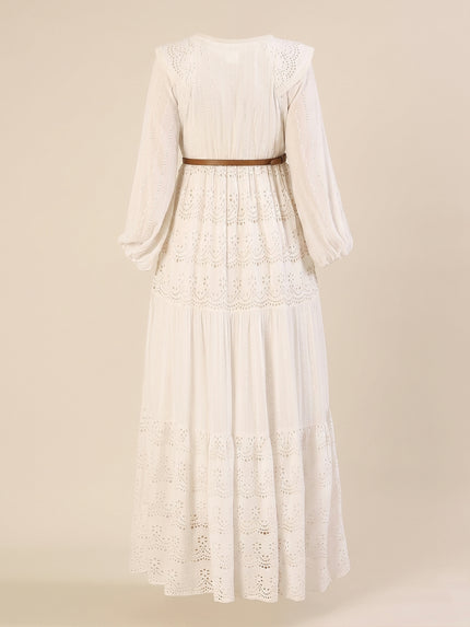 Maternity & Nursing White Schiffli Cotton Maxi Dress