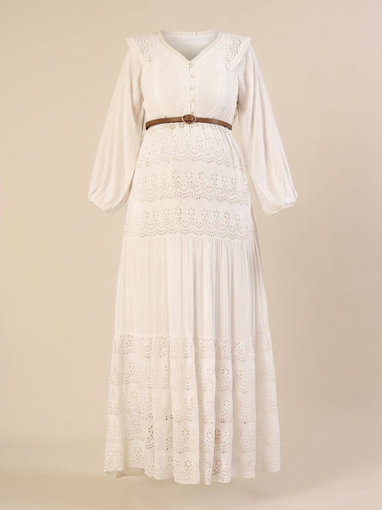 Maternity & Nursing White Schiffli Cotton Maxi Dress