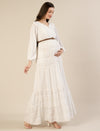 Maternity & Nursing White Schiffli Cotton Maxi Dress