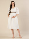 Maternity & Nursing White Cotton Schiffli Midi Dress