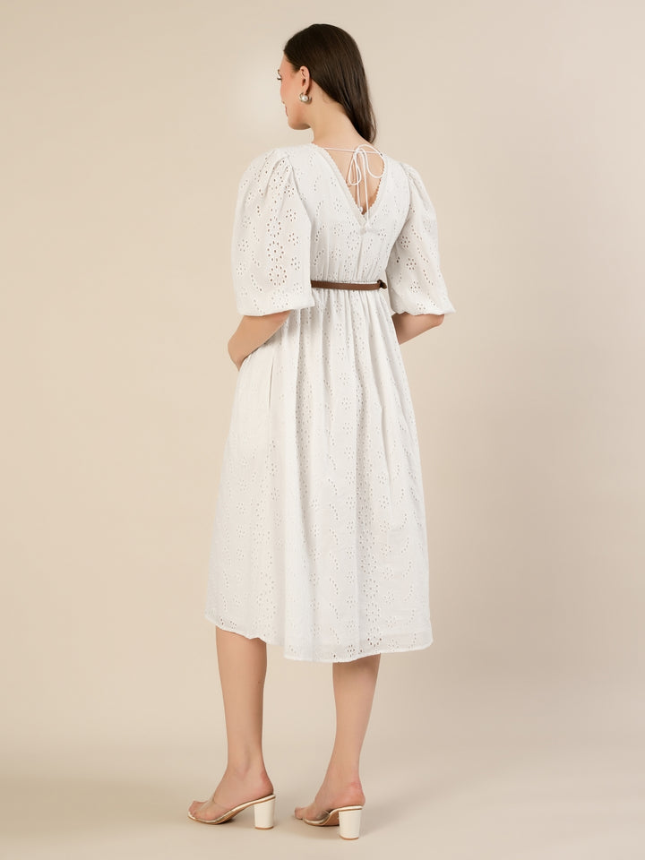 Maternity & Nursing White Cotton Schiffli Midi Dress