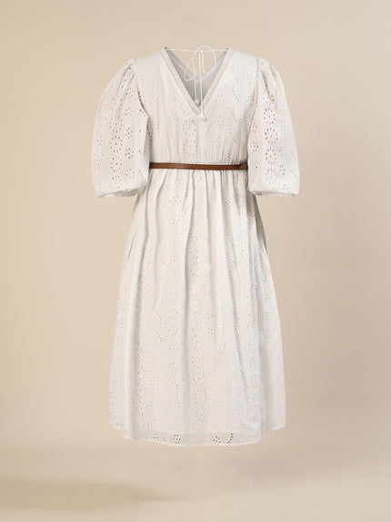 Maternity & Nursing White Cotton Schiffli Midi Dress