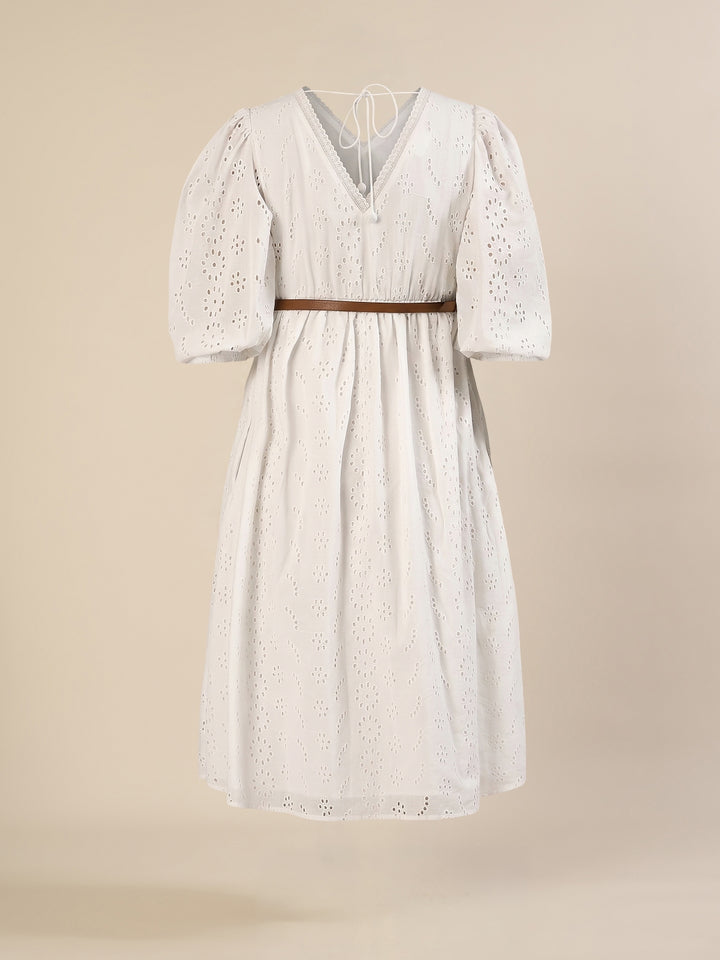 Maternity & Nursing White Cotton Schiffli Midi Dress