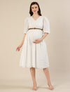 Maternity & Nursing White Cotton Schiffli Midi Dress
