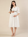 Maternity & Nursing White Cotton Schiffli Midi Dress