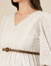 Maternity & Nursing White Cotton Schiffli Midi Dress