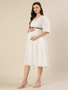 Maternity & Nursing White Cotton Schiffli Midi Dress