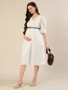Maternity & Nursing White Cotton Schiffli Midi Dress