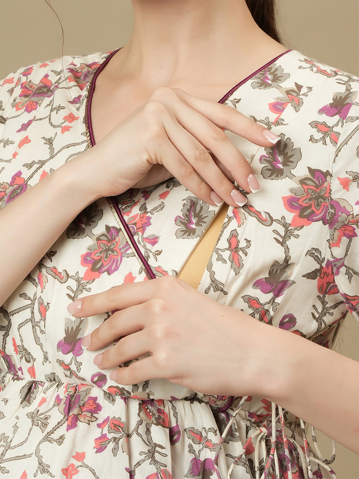 Maternity Cotton Floral Angrakha Kurti