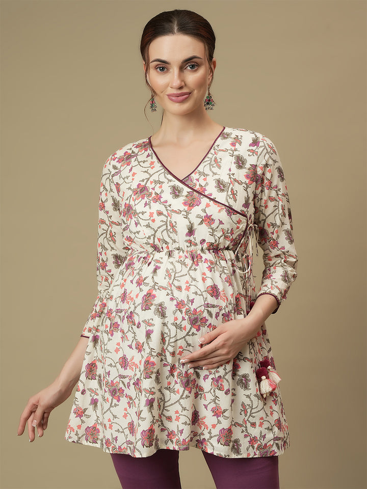 Maternity Cotton Floral Angrakha Kurti