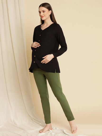 Maternity Cotton Formal Dress Pants- Green Maternity Cotton Formal Dress Pants- Green