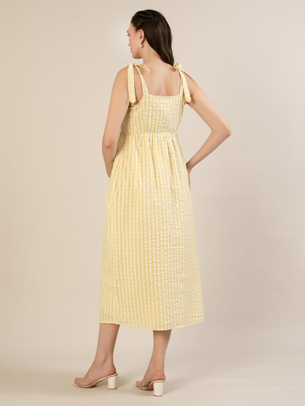 Maternity & Nursing Yellow Cotton Gingham Tie-Strap Midi Dress
