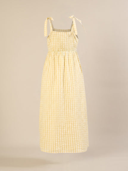 Maternity & Nursing Yellow Cotton Gingham Tie-Strap Midi Dress