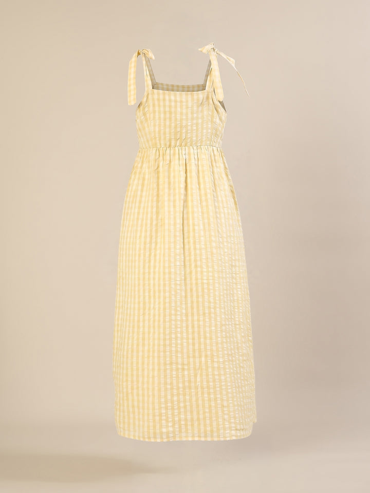 Maternity & Nursing Yellow Cotton Gingham Tie-Strap Midi Dress