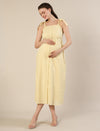 Maternity & Nursing Yellow Cotton Gingham Tie-Strap Midi Dress
