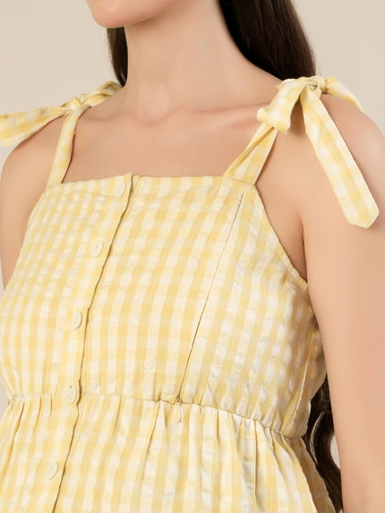 Maternity & Nursing Yellow Cotton Gingham Tie-Strap Midi Dress