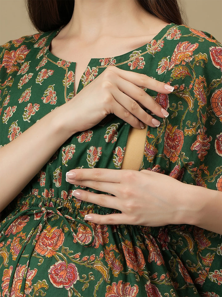 Maternity Cotton Green Kaftan Top