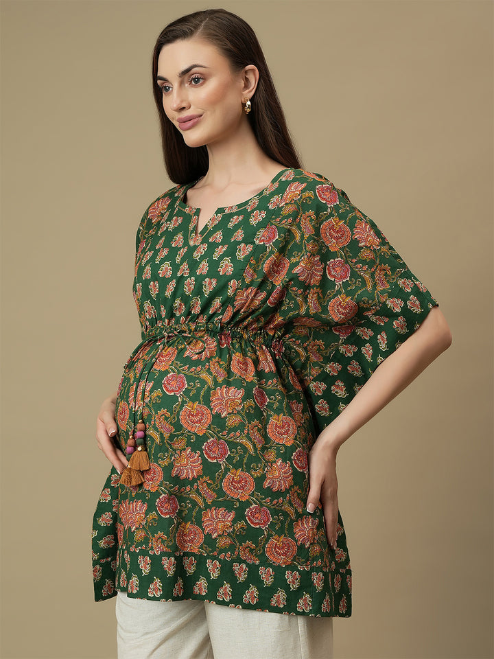 Maternity Cotton Green Kaftan Top