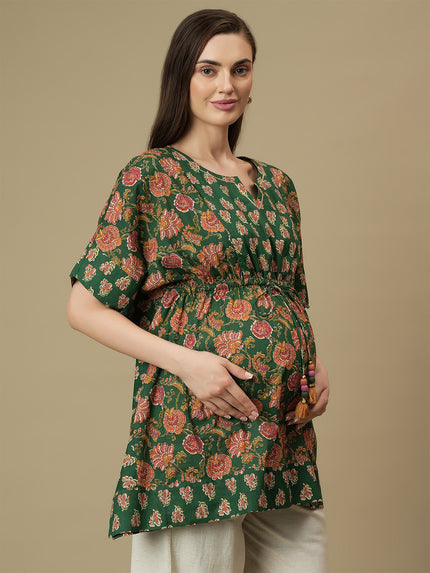 Maternity Cotton Green Kaftan Top