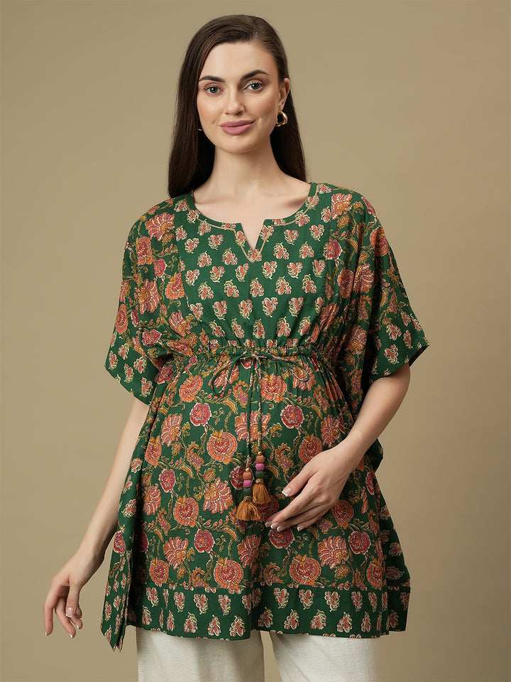 Maternity Cotton Green Kaftan Top