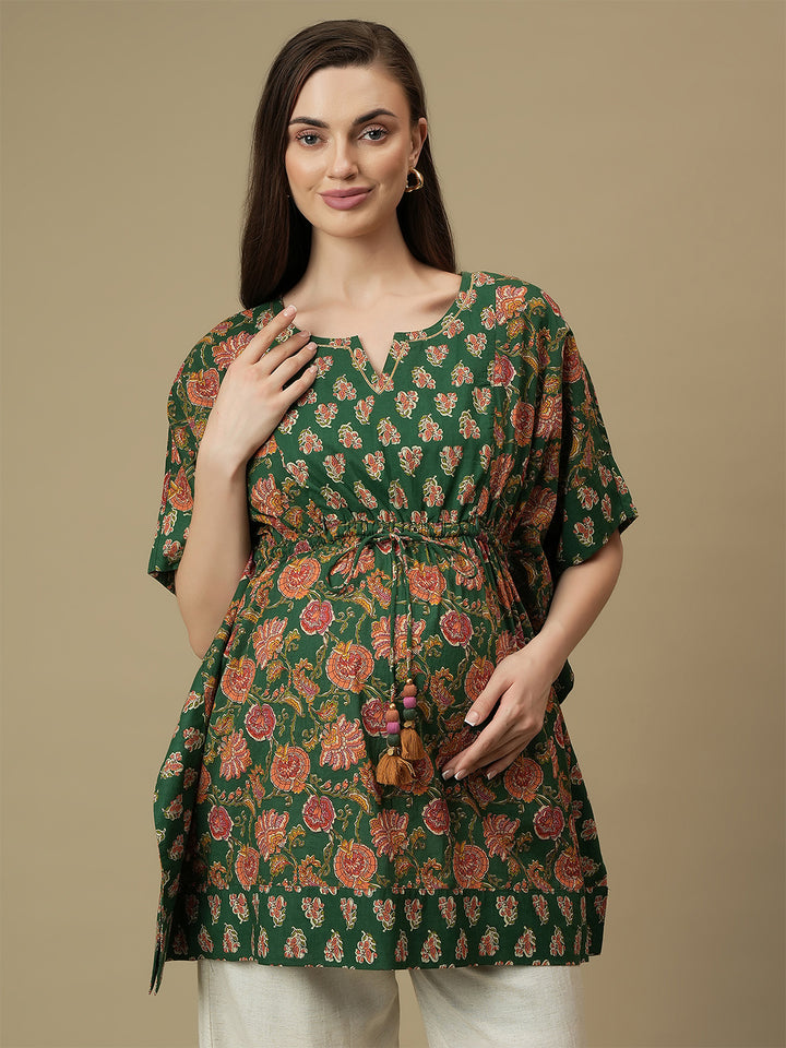 Maternity Cotton Green Kaftan Top