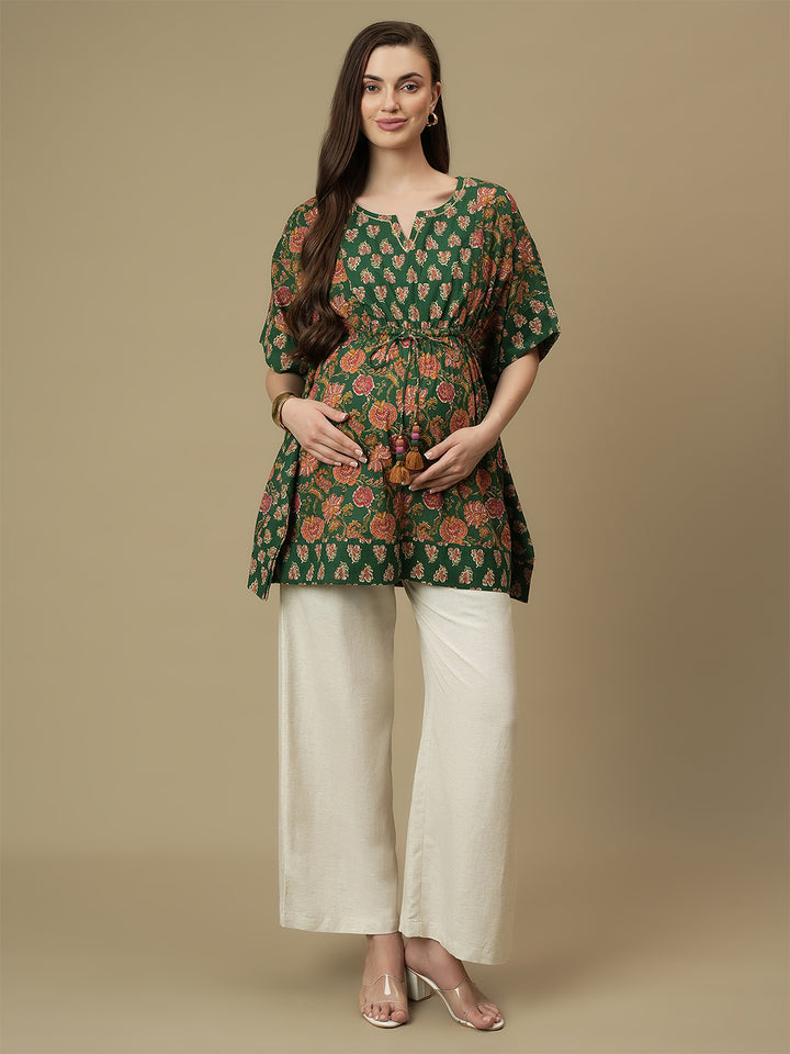 Maternity Cotton Green Kaftan Top