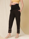 Lace Trim Cotton Pregnancy Pants- Black