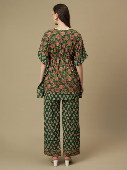 Maternity Cotton Kaftan Top with Wide-leg Pants Co-ord Set