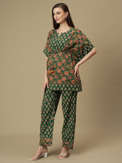 Maternity Cotton Kaftan Top with Wide-leg Pants Co-ord Set