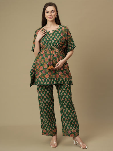 Maternity Cotton Kaftan Top with Wide-leg Pants Co-ord Set