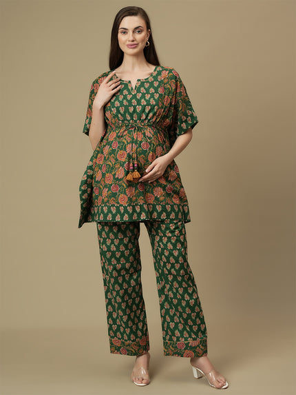 Maternity Cotton Kaftan Top with Wide-leg Pants Co-ord Set