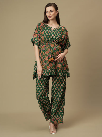 Maternity Cotton Kaftan Top with Wide-leg Pants Co-ord Set