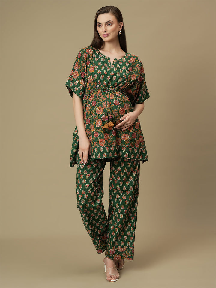 Maternity Cotton Kaftan Top with Wide-leg Pants Co-ord Set