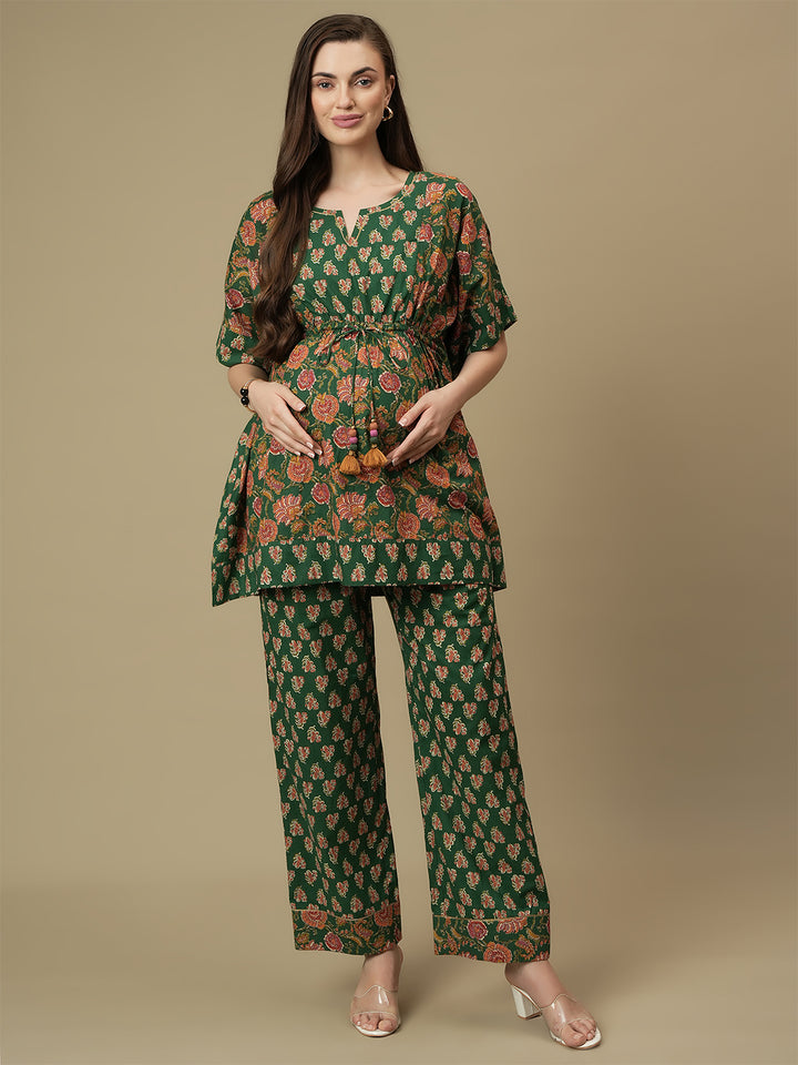Maternity Cotton Kaftan Top with Wide-leg Pants Co-ord Set