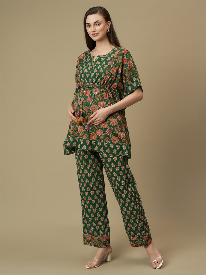 Maternity Cotton Kaftan Top with Wide-leg Pants Co-ord Set