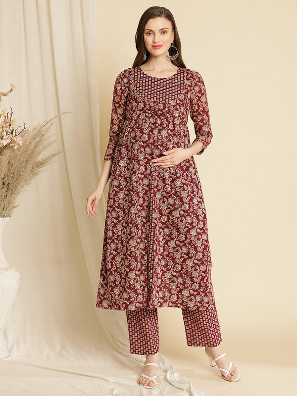 Women's Cotton Floral Printed Anarkali Maternity Feeding Kurti Feeding  Kurtis & Kurta Sets