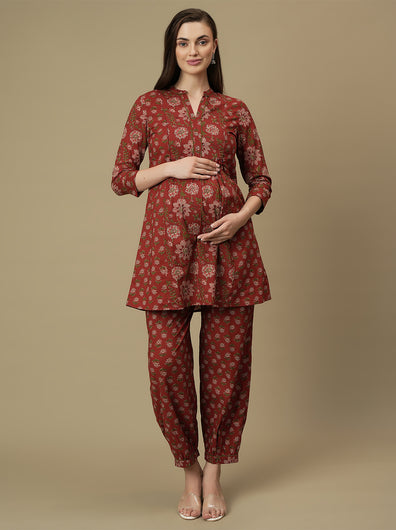 Maternity Cotton Kurti with Pants Matching Set