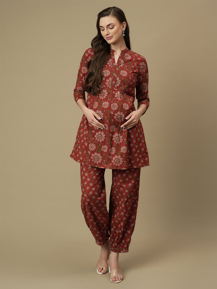 Maternity Cotton Kurti with Pants Matching Set