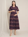 Maroon Maternity Cotton Button-Down Midi Dress