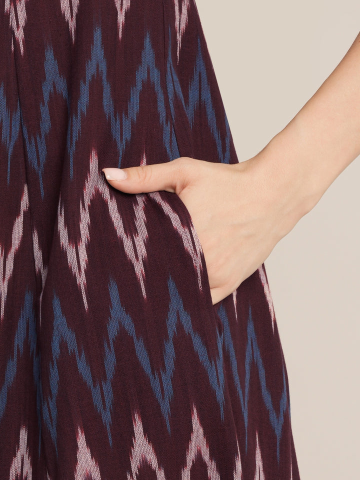 Maroon Maternity Cotton Button-Down Midi Dress