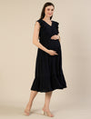 Maternity & Nursing Navy Blue Cotton Sleeveless Midi Dress