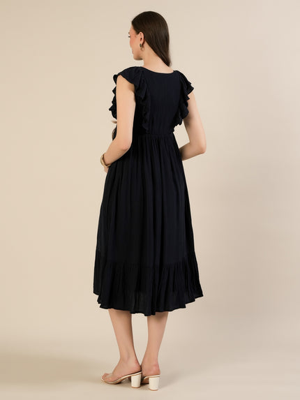 Maternity & Nursing Navy Blue Cotton Sleeveless Midi Dress