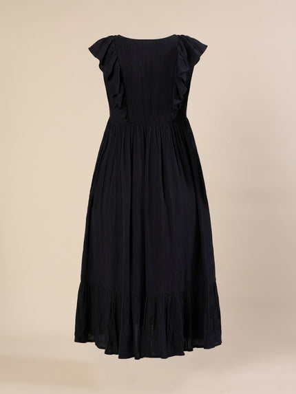 Maternity & Nursing Navy Blue Cotton Sleeveless Midi Dress