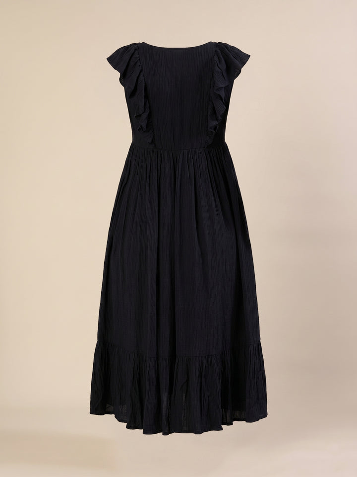 Maternity & Nursing Navy Blue Cotton Sleeveless Midi Dress