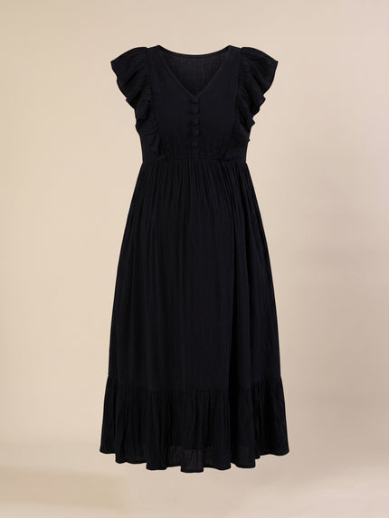 Maternity & Nursing Navy Blue Cotton Sleeveless Midi Dress