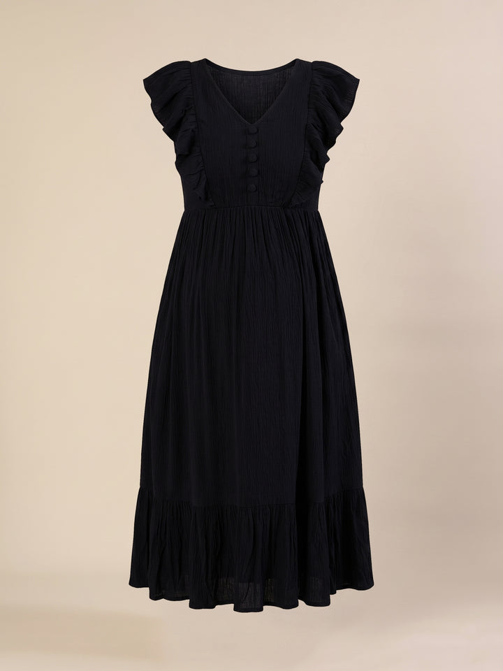 Maternity & Nursing Navy Blue Cotton Sleeveless Midi Dress