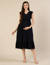 Maternity & Nursing Navy Blue Cotton Sleeveless Midi Dress