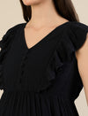Maternity & Nursing Navy Blue Cotton Sleeveless Midi Dress
